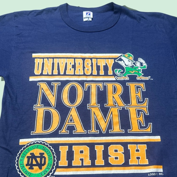 Vintage Men’s Logo 7 Inc Navy Blue University Of Notre Dame Irish Tee Shirt Med - Picture 4 of 9